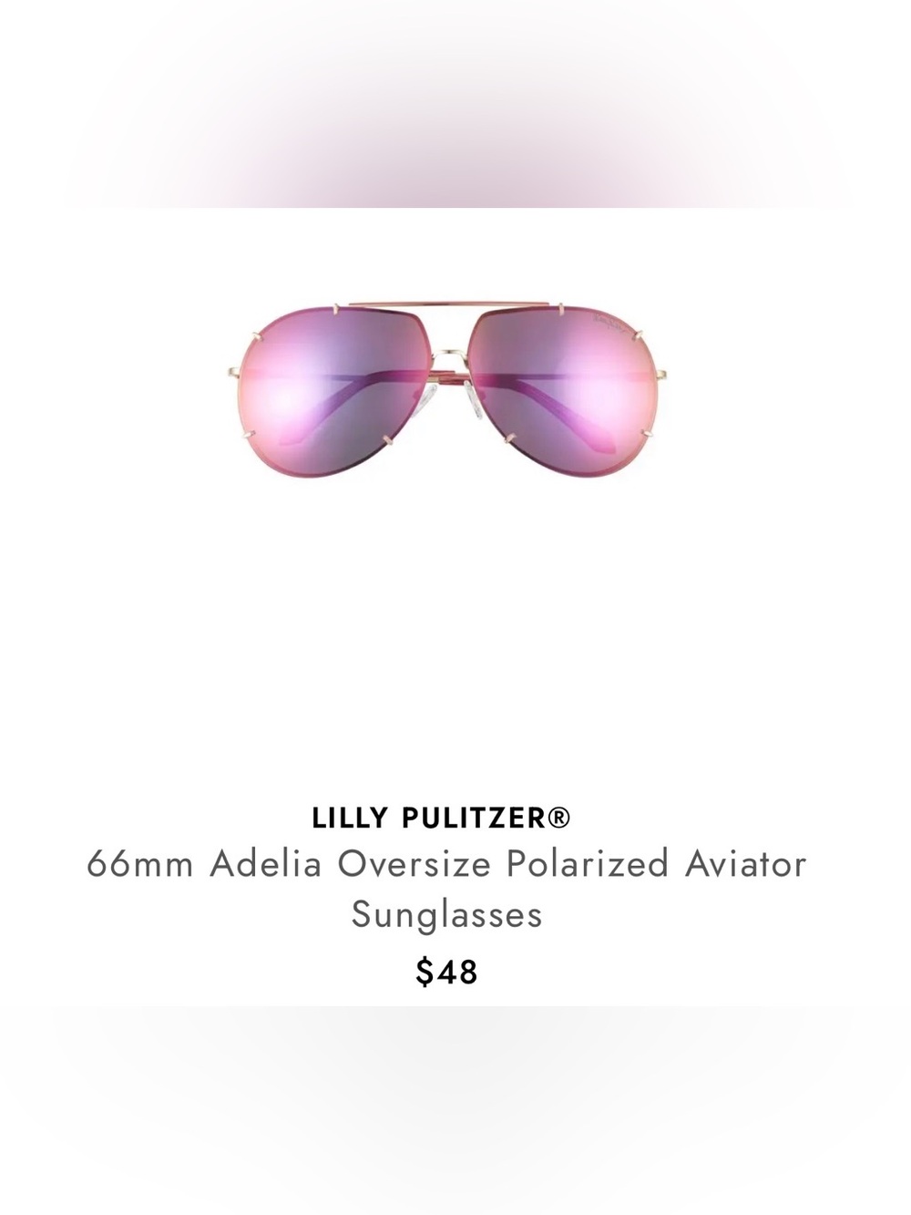 Lilly Pulitzer Pink Mirrored polarized Aviator Sunglasses